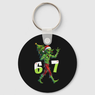 Lustiger Weihnachts-Alien-Sechs-Sieben-Meme 67 Wei Schlüsselanhänger