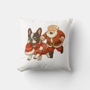 Lustiger Weihnachts-Bulldog stiehlt Santas Hut Kissen