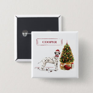 Lustiger Weihnachts-Dalmatiner-Hund und Baum Button