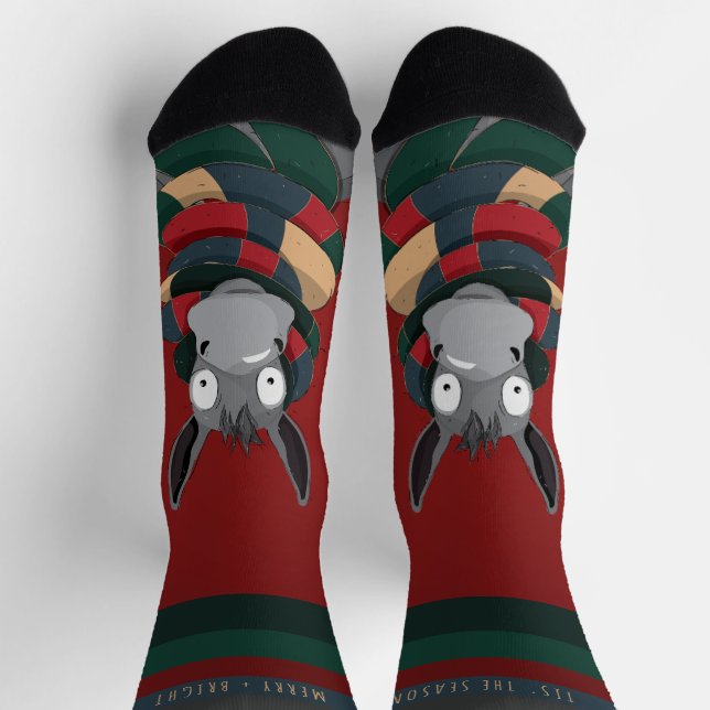 Lustiger Weihnachts Esel Cartoon Rot Socken (Oben)