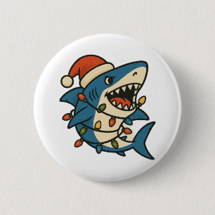 Lustiger Weihnachts-Hai-Santa-Hut Button