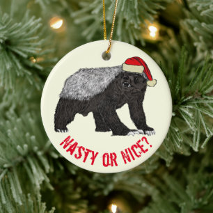 Lustiger Weihnachts-Honey-Badger-Weihnachtsmann Bö Keramik Ornament