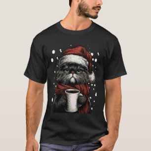 Lustiger Weihnachts-Perserkatze-Santa-Hut-Kaffee-L T-Shirt