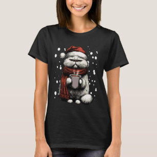 Lustiger Weihnachts-Perserkatze-Santa-Hut-Kaffee-L T-Shirt