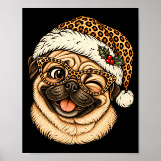 Lustiger Weihnachts-Pug mit Leoparden-Weihnachtsma Poster