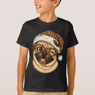 Lustiger Weihnachts-Pug mit Leoparden-Weihnachtsma T-Shirt