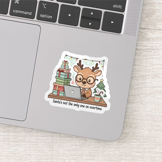 Lustiger Weihnachts-Rentier-Sticker für Überstunde Aufkleber (Detail)
