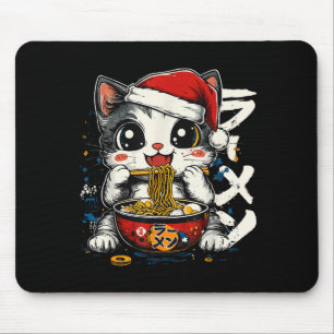 Lustiger Weihnachts-Santa-Katze-Ramen Japanischer Mousepad