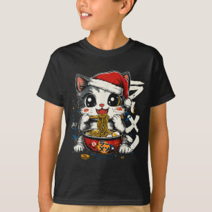 Lustiger Weihnachts-Santa-Katze-Ramen Japanischer  T-Shirt