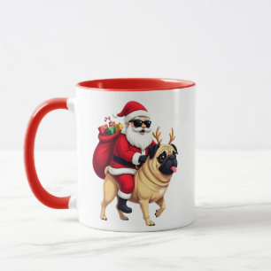 Lustiger Weihnachts-Santa-Reit-Pug Tasse