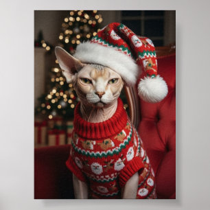 Lustiger Weihnachts-Santa-Sphynx-Katze im Pullover Poster