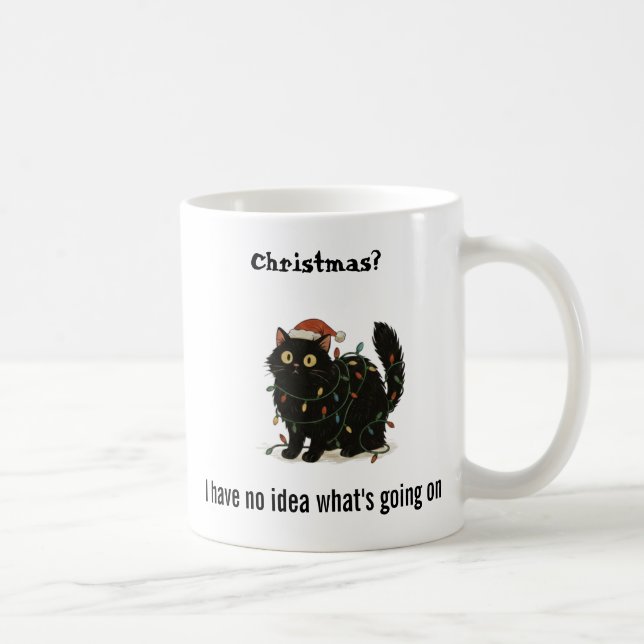 Lustiger Weihnachts-Schwarzkatzen-Lichter-Mug Kaffeetasse (Rechts)