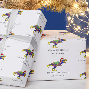 Lustiger Weihnachts-T-Rex Personalisiert Geschenkpapier