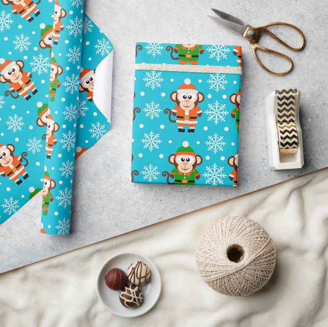 Lustiger Weihnachtsaffe Geschenkpapier (Kunsthandwerk)