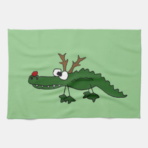 Lustiger Weihnachtsalligator als Ren Geschirrtuch