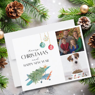 Lustiger Weihnachtsbaum im Flugzeug 2 Familienfoto Postkarte