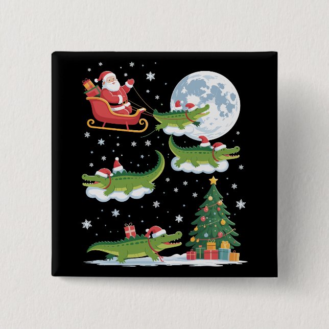 Lustiger Weihnachtsbaum mit Lichtern Santa reitet  Button (Vorderseite)
