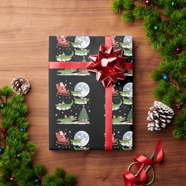 Lustiger Weihnachtsbaum mit Lichtern Santa reitet  Geschenkpapier (Feiertagsgeschenk)