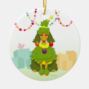 Lustiger Weihnachtsbaum-Pudel Keramik Ornament