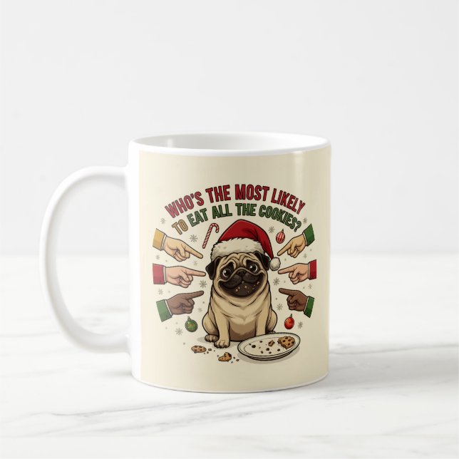 Lustiger Weihnachtsbecher Pug Hund Kaffeetasse (Links)