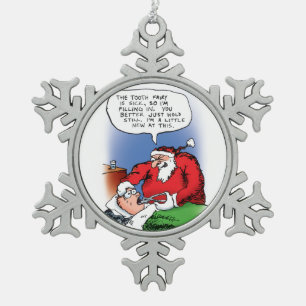 Lustiger WeihnachtsCartoon Zahn-Fee-Sankt Schneeflocken Zinn-Ornament