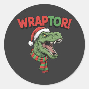 Lustiger Weihnachtsdinosaurier WRAPTOR T-Rex Santa Runder Aufkleber