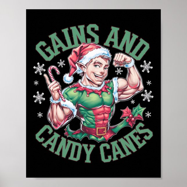Lustiger Weihnachtself-Gym-Workout-Gewinn und Cand Poster (Vorne)