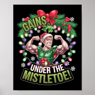 Lustiger Weihnachtself-Gym-Workout-Gewinne unter d Poster