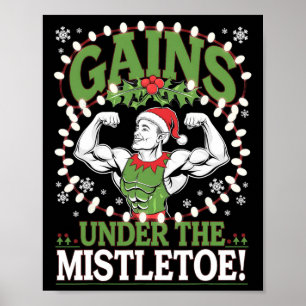 Lustiger Weihnachtself-Gym-Workout-Gewinne unter d Poster