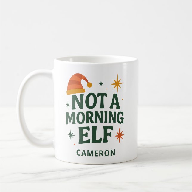 Lustiger Weihnachtself Morgen Fauler Personalisier Kaffeetasse (Links)