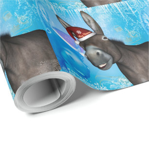 Lustiger Weihnachtsesel mit Weihnachtshut Geschenkpapier
