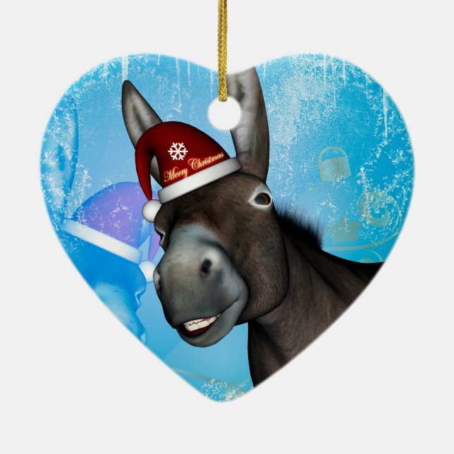 Lustiger Weihnachtsesel mit Weihnachtshut Keramikornament (Hinten)