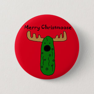 Lustiger Weihnachtsessiggurken-Elch-Cartoon Button
