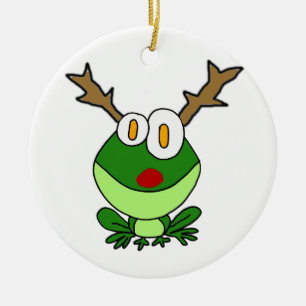 Lustiger Weihnachtsfrosch als Ren Keramik Ornament