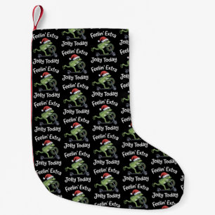 Lustiger Weihnachtsfrosch fühlt sich heute besonde Kleiner Weihnachtsstrumpf
