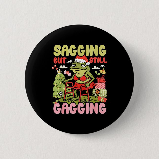 Lustiger Weihnachtsfrosch-Meme Weihnachten Hängend Button (Vorderseite)
