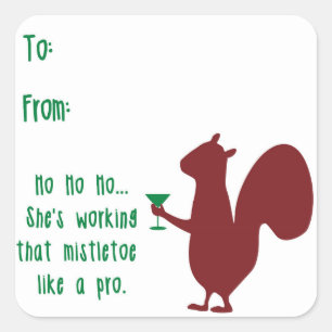 Lustiger Weihnachtsgeschenk-Umbau mit Eichhörnchen Quadratischer Aufkleber