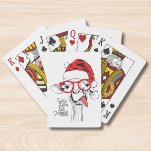 Lustiger Weihnachtsgiraffe-Santa-Hut-Brille Spielkarten