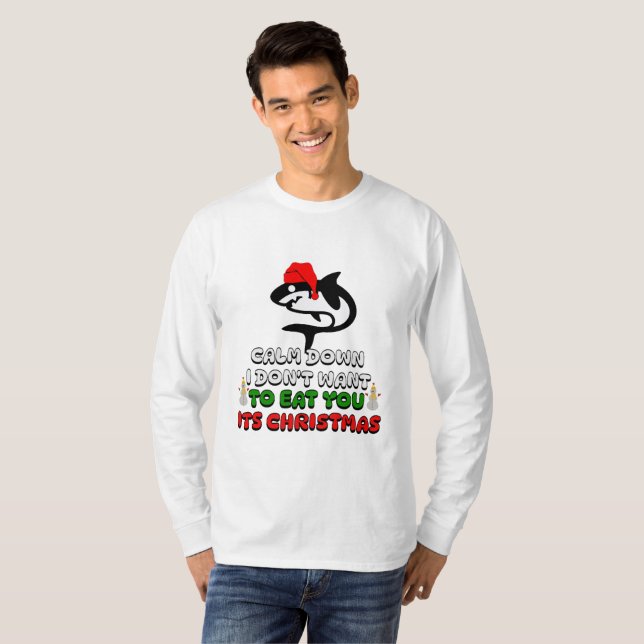 lustiger Weihnachtshai niedlich T-Shirt (Vorne ganz)