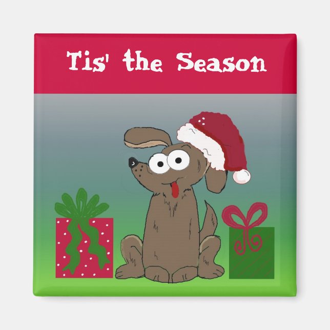 Lustiger Weihnachtshund Magnet (Vorne)