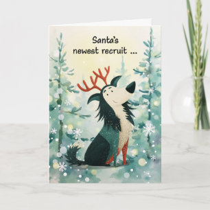 Lustiger Weihnachtshund mit Rengeweih Karte