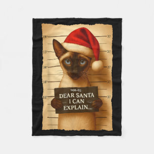Lustiger Weihnachtskatze - Süße Siamese-Santa-Hut- Fleecedecke