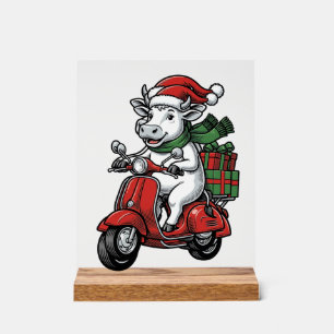 Lustiger Weihnachtskuh-Fahr-Roller im Vintage-Desi Acrylschild