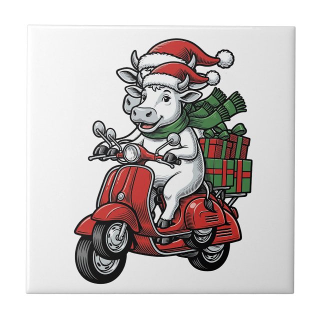 Lustiger Weihnachtskuh-Fahr-Roller im Vintage-Desi Fliese (Vorderseite)
