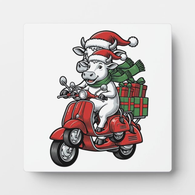 Lustiger Weihnachtskuh-Fahr-Roller im Vintage-Desi Fotoplatte (Vorderseite)