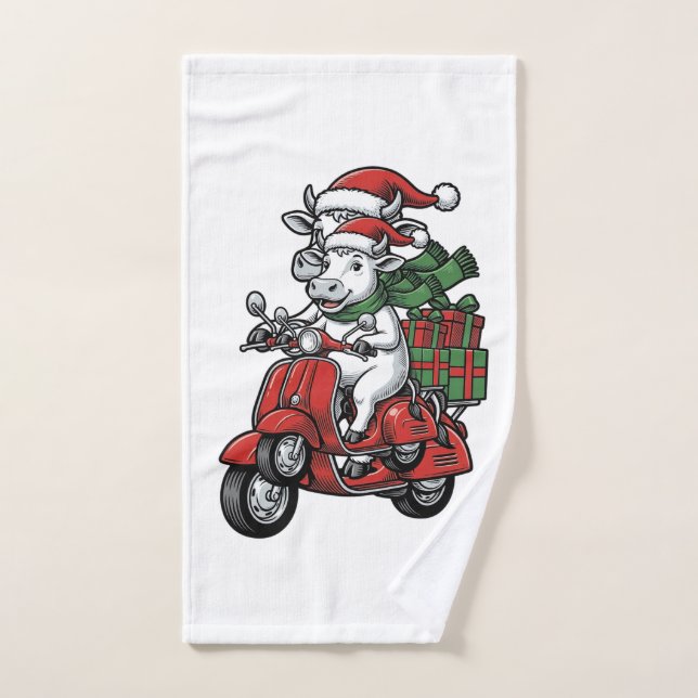 Lustiger Weihnachtskuh-Fahr-Roller im Vintage-Desi Handtuch (Handtuch)