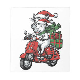 Lustiger Weihnachtskuh-Fahr-Roller im Vintage-Desi Notizblock