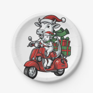 Lustiger Weihnachtskuh-Fahr-Roller im Vintage-Desi Pappteller