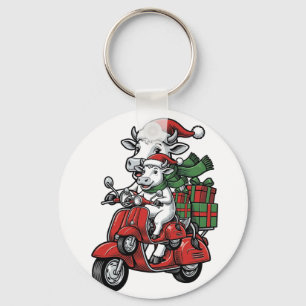 Lustiger Weihnachtskuh-Fahr-Roller im Vintage-Desi Schlüsselanhänger