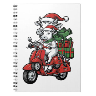 Lustiger Weihnachtskuh-Fahrrad-Roller im Vintage-D Notizblock
